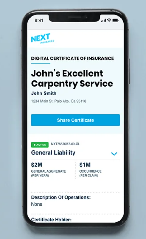 Get instant access to a digital certificate of insurance